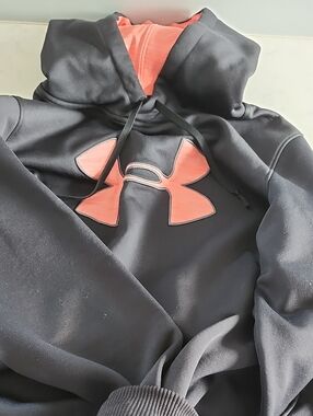 Under Armour Black Hoodie with Coral Logo and Lined Hood